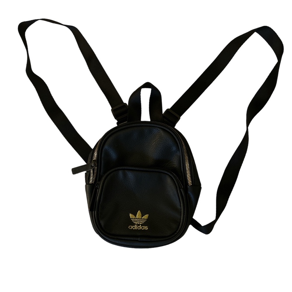 Adidas Mini Synthetic Leather Backpack Black Gold Detailing